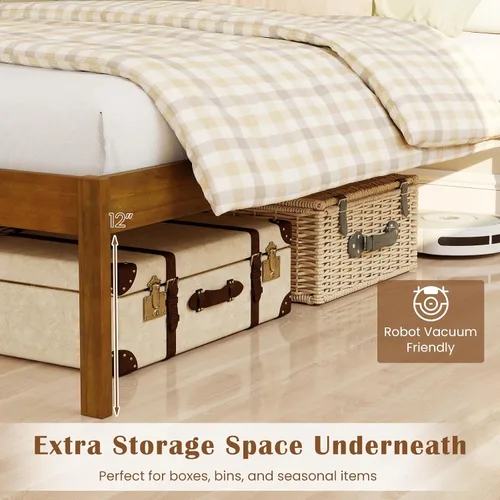 Vista 7 de GIANTEX Marco de cama de madera individual con cabecero, plataforma moderna de mediados de siglo con soporte de listones de madera, base de colchón