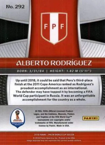 Vista 2 de Panini Prizm World Cup #292 Alberto Rodríguez Perú - Tarjeta oficial de fútbol en estado crudo (NM o mejor)