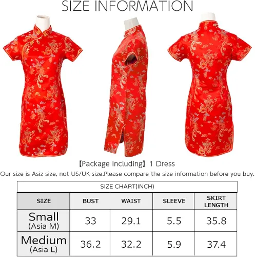 Vista 2 de BRIGHT LELE - Vestido chino tradicional mini falda Qipao Cheongsam para Halloween cosplay fiesta de disfraces jys021