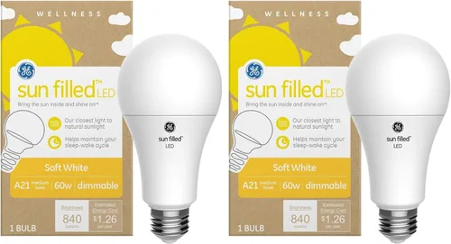 Vista 14 de GE Bombilla LED con relleno de sol, 60 vatios, blanco suave, A21 (paquete de 1)