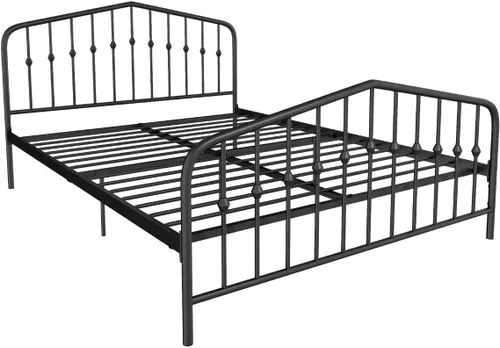 Vista 30 de Novogratz Bushwick - Marco de cama Queen de metal con cabecera ligeramente triangular, husillos insertados, base ajustable para almacenamiento,