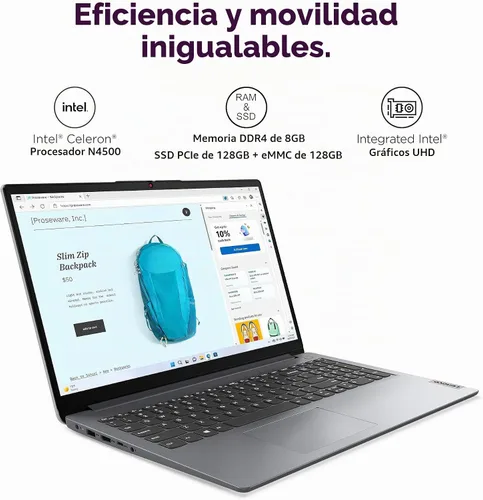 Vista 2 de Lenovo IdeaPad 1i - Computadora portátil de 15.6 pulgadas, 8 GB de RAM