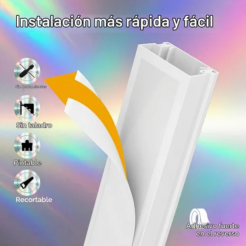 Vista 4 de Kit de ocultador de cable de 113.4 pulgadas, cubiertas de cable para 1 cable en la pared, cubiertas de alambre autoadhesivas para cables