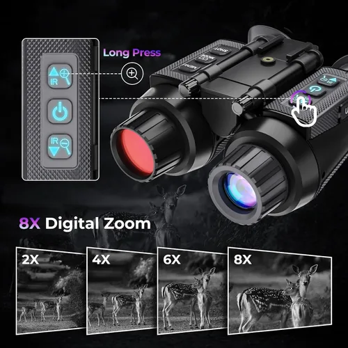 Vista 7 de GOYOJO 4K Gafas de visión nocturna montadas en la cabeza y prismáticos para adultos – NVG infrarrojos con enfoque manual y zoom digital 8X