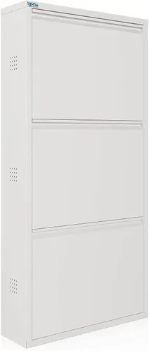 Vista 12 de CEHA Zapatero de metal de 3 niveles con tapa, organizador de almacenamiento de zapatos duradero para entrada, estante de zapatos que ahorra espacio