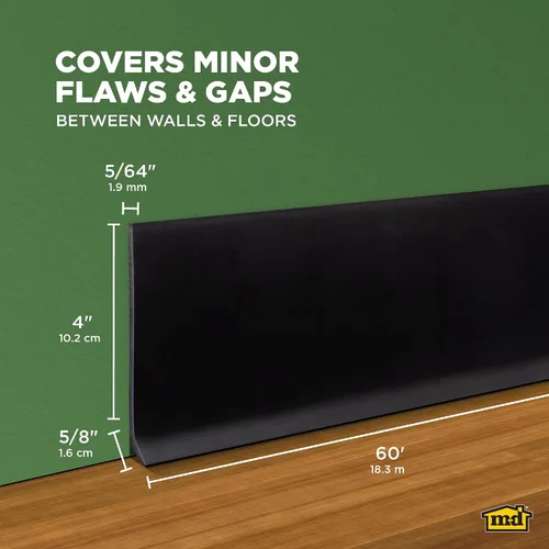 Vista 2 de M-D Building Products Base de pared de vinilo con parte trasera seca de 4 pulgadas x 60 pies, ribete de vinilo flexible con parte trasera seca