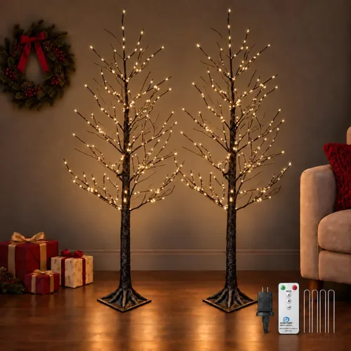 Vista 12 de Árbol de abedul iluminado de 7 pies, 1000 luces LED multicolor con luces parpadeantes, modos parpadeantes o constantes, alambre de alta densidad