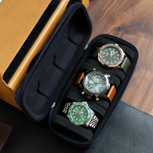 Vista 2 de Caja organizadora de relojes duros para hombres o mujeres, funda de viaje para 3 relojes, soporte portátil para relojes de pulsera y relojes