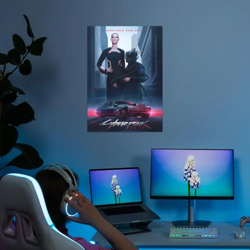 Vista 7 de Displate Póster de metal oficial Cyberpunk 2077, montaje magnético incluido, obra de arte con licencia moderna, decoración de pared, estilos