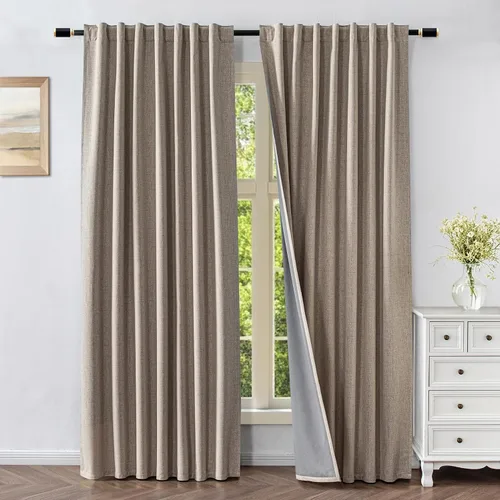 Vista 7 de Cortinas opacas para sala de estar, cortinas 100% opacas de 90 pulgadas de largo, juego de 2 paneles de 2 paneles, con aislamiento térmico, pestaña