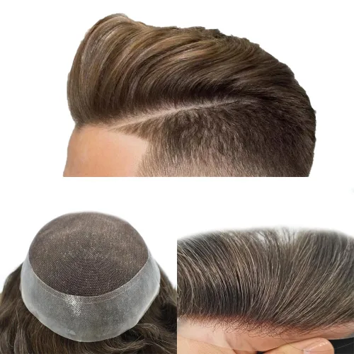 Vista 32 de Toupee For Men Real Human Hair Mens Toupee Hair Replacement System Swiss Lace Toupee For Men Natural Human Hair Piece Mens Toupee6*8"-90% density#2