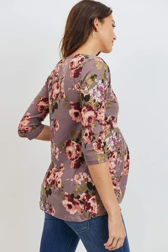 Vista 35 de LaClef - Blusa de maternidad para mujer, cuello redondo, manga 3/4, plisada al frente, estilo peplum