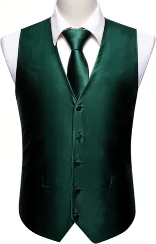 Vista 4 de Barry.Wang Chaleco formal de los hombres Paisley Jacquard seda corbata traje chaleco conjunto boda 5PCS