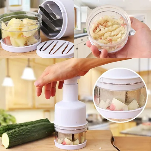 Vista 2 de Picadora manual de verduras, picadora de alimentos de mano, fácil de limpiar, cortadora manual en corte, picadora de prensa para verduras, cebollas