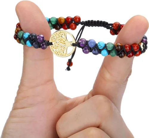 Vista 4 de PESOENTH 7 pulseras de cristal curativo para mujer, piedras preciosas naturales, yoga, reiki, chakras, piedras de ansiedad, árbol de la vida