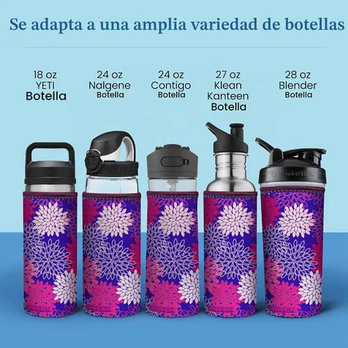 Vista 8 de Funda de neopreno para botella de agua Koverz, funda de neopreno, se ajusta a botellas de agua de 24-30 oz, lavable y reutilizable, tamaño grande