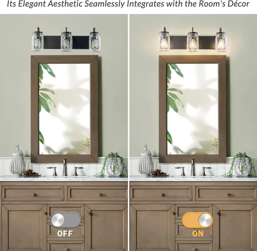Vista 4 de Lámparas de pared de cristal de tocador, aplique de pared negro con tarro Mason para baño, granja