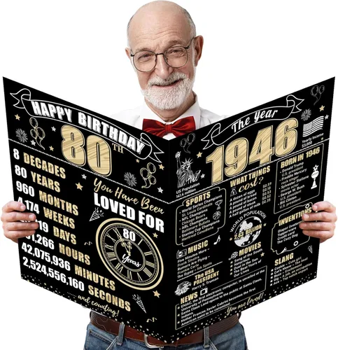 Vista 19 de Turypaty Tarjeta de 10 cumpleaños grande con sobre para niños y niñas, libro de firmas de invitados gigante de feliz 10 cumpleaños en negro y oro