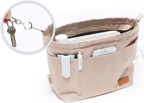 Vista 9 de iN Organizador de bolso con cremallera de tela de nailon para mujer, Beige