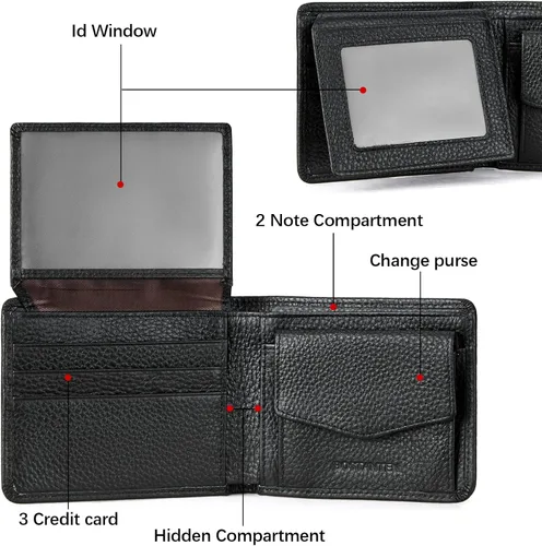 Vista 4 de BOSTANTEN Billeteras de piel auténtica para hombre, con bloqueo RFID y 2 ventanas de identificación