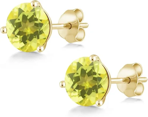 Vista 126 de Gem Stone King Aretes de oro de 14 quilates, 0.236 in, piedra natal redonda, Martini, 3 puntas, aretes de oro para mujer