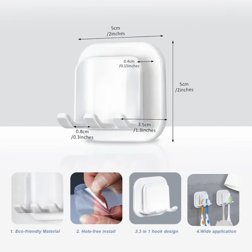 Vista 4 de BIAHE - Paquete de 2 soportes para cepillos de dientes montado en la pared, organizador autoadhesivo para cepillos de dientes, soporte de plástico
