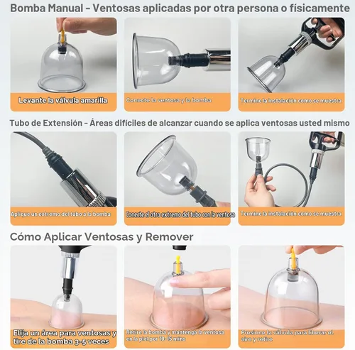 Vista 4 de Juego de ventosas para terapia de masaje, kit de ventosas para celulitis corporal, 24 ventosas de succión