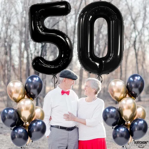 Vista 6 de KatchOn - Globo negro grande del número 50, 40 pulgadas, decoraciones de cumpleaños 50 negro sobre la colina para hombres y mujeres, decoraciones