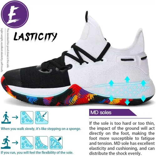 Vista 5 de ASHION Zapatos de baloncesto para hombre, tenis de baloncesto medios, antideslizantes, para entrenamiento con amortiguación al aire libre