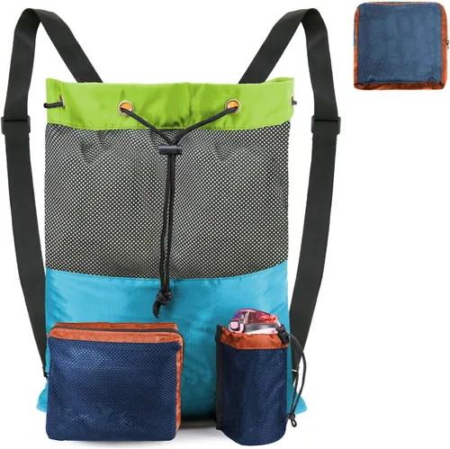 Vista 18 de BeeGreen Gym Bags for Men Women Mesh Drawstring Backpack for Swim Sports Workout Gear Gifts for Swimmers Beach Pool Wrestling Backpack Cinch Bag
