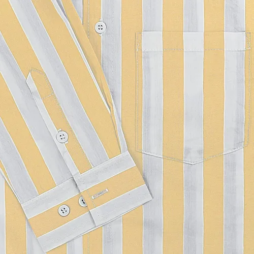 Vista 5 de Gnvviwl Camisa casual de manga corta con botones para hombre, camisa de vestir de algodón a rayas con bolsillo