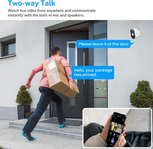 Vista 4 de Cámara de Seguridad Inalámbrica para Exteriores con Reflectores, Alimentada por Batería, Detección Humana con IA, Comunicación Bidireccional, Visión