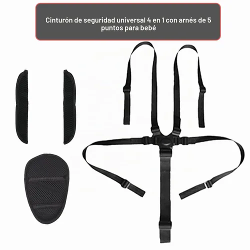 Vista 2 de Cinturón de seguridad universal 4 en 1 de 5 puntos para bebé, correa de seguridad ajustable para bebé, almohadillas de hombro para cinturones