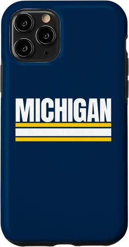 Vista 29 de Michigan - Carcasa para iPhone 17, diseño tradicional de líneas de rayas amarillas/blancas