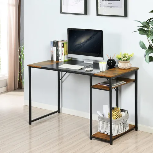 Vista 3 de FurnitureR Escritorio para computadora con estantes para espacios pequeños, escritorio simple para oficina en casa, escritorio de estudio Marrón