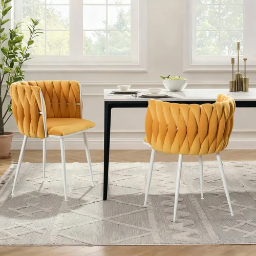 Vista 29 de Juego de 2 sillas de comedor de terciopelo, sillas tapizadas tejidas para sala de estar, sillas modernas de cocina y comedor, sillas decorativas