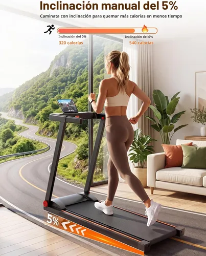 Vista 4 de Caminadora inclinada del 5%, cinta de correr plegable de capacidad de 300 libras para el hogar, almohadilla para caminar con barra de manija 2-Negro