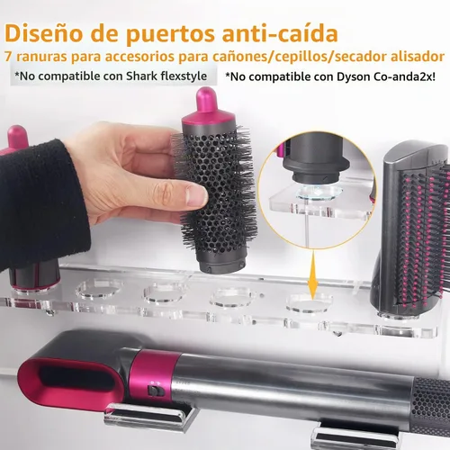 Vista 2 de Affogato - Soporte de montaje en pared compatible con accesorios Dyson Airwrap Styler, soporte de almacenamiento de acrílico compatible