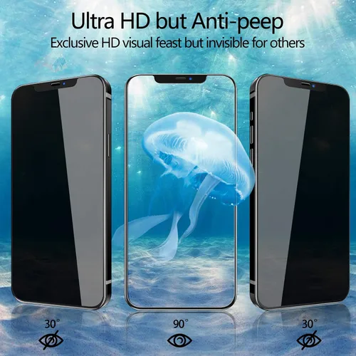 Vista 3 de Paquete de 2 protectores de pantalla de privacidad para iPhone 12 Pro Max, protector de pantalla de vidrio templado antiespía, sensible al tacto