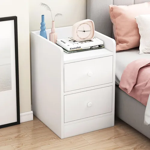 Vista 8 de HM&DX Mesita de noche de madera con cajón de almacenamiento y estante abierto, moderna mesita de noche blanca lateral estrecha, mesita de noche alta