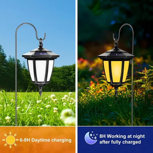 Vista 5 de Luces Colgantes Solares de 34 Pulgadas, Luces de Gancho de Pastor con 4 Modos de Iluminación, Impermeables, Luces de Linterna Solar Decorativas