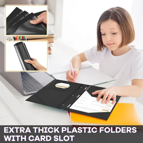 Vista 7 de Henoyso 48 carpetas de plástico con bolsillo frontal transparente y 3 puntas, carpetas de plástico resistente con ranura para tarjetas, carpetas