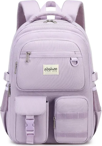 Vista 7 de Abshoo Mochila grande resistente para escuela y universidad. Mochila casual con múltiples bolsillos para viajes Beige