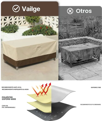 Vista 4 de Vailge Veranda Funda para mesa de patio rectangular/ovalada, resistente, impermeable y al aire libre, para muebles de jardín