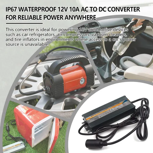 Vista 5 de Convertidor de CA a CC de 12V 10A 120W IP67 Impermeable Adaptador de Corriente 110V-220V a 12 Voltios Transformador para Refrigerador de Coche