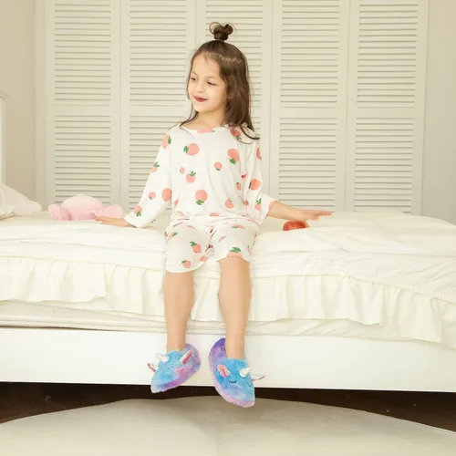 Vista 6 de KAKU NANU Pantuflas para niños pequeños con dibujos animados de animales, para niñas y niños, cálidas, de forro polar, para el hogar