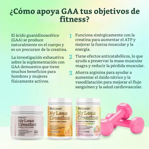 Vista 6 de Fit & Lean Creatina para mujeres, complejo de creatina en polvo My Lean con GAA, rendimiento muscular, función cognitiva y menos hinchazón