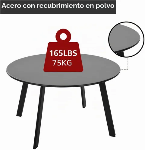 Vista 4 de Mesa de centro para patio, mesa redonda de acero de metal para exteriores, resistente a la intemperie, mesa antioxidante (negro)