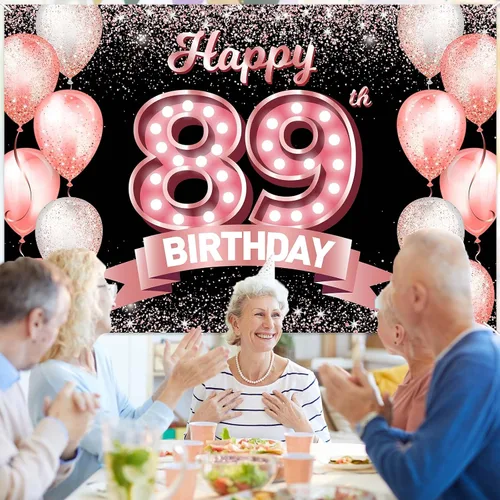 Vista 26 de Cartel de feliz cumpleaños décimo oro rosa, telón de fondo, saludos a 10 años, globos de confeti, decoración temática para niñas de 10 años