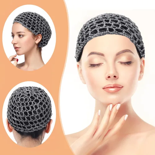 Vista 2 de Etercycle 2 piezas de malla de ganchillo para el cabello, redecilla de ganchillo de punto de rayón suave, gorra de dormir de ganchillo para mujer